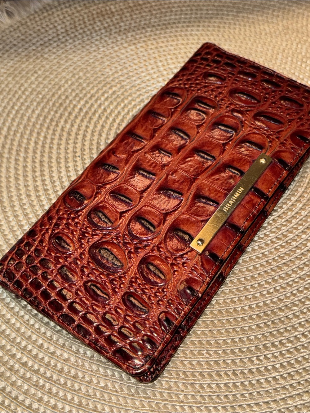 Brahmin Burgundy Croc-Embossed Leather Clutch with Gold Plate - Picture 12 of 12